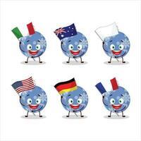 Navidad pelota azul dibujos animados personaje traer el banderas de varios países vector