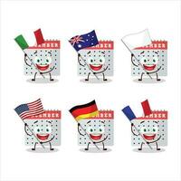 December calendar cartoon character bring the flags of various countries vector