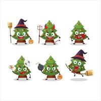 Víspera de Todos los Santos expresión emoticones con dibujos animados personaje de verde Navidad árbol vector