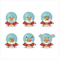 Snowball with gift cartoon character with various angry expressions vector