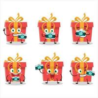 Photographer profession emoticon with red christmas gift cartoon character vector