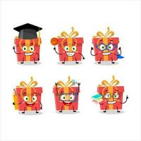 School student of red christmas gift cartoon character with various expressions vector