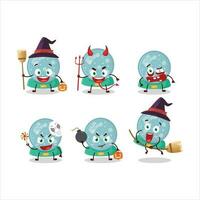 Halloween expression emoticons with cartoon character of snowball with snowfall vector