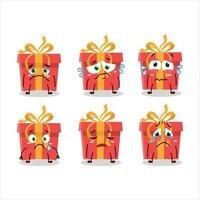 Red christmas gift cartoon character with sad expression vector