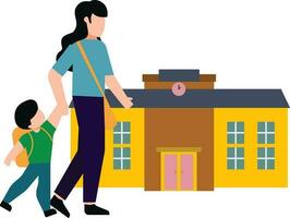 The girl is taking her child to school. vector