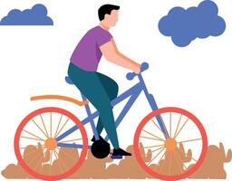 The boy is riding a bicycle. vector