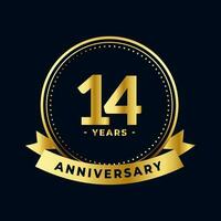 Fourteen Years Anniversary Gold and Black Isolated Vector