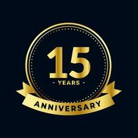 Fifteen Years Anniversary Celebration Gold and Black Isolated Vector