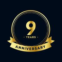 Nine Years Anniversary Celebration Gold and Black Isolated Vector