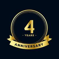 Four Years Anniversary Celebration Gold and Black Isolated Vector