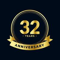Thirty Two Years Anniversary Gold and Black Isolated Vector