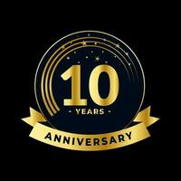 Ten Years Anniversary Celebration Gold and Black Isolated Vector