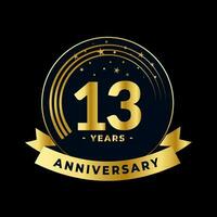 Thirteen Years Anniversary Gold and Black Isolated Vector