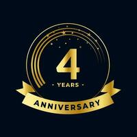 Four Years Anniversary Gold and Black Design Isolated Vector