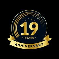 Nineteen Years Anniversary Gold and Black Isolated Vector