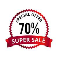 Seventy Percent Discount Price Tag. Special Offer Super Sale Emblem Isolated Vector