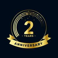 Two Years Anniversary Gold and Black Design Isolated Vector