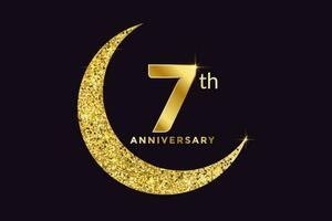 Seven Years Anniversary Celebration Golden Emblem in Black Background. Number 7 Luxury Style Banner Isolated Vector. vector