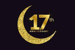 Seventeen Years Anniversary Celebration Golden Emblem in Black Background. Number 17 Luxury Style Banner Isolated Vector. vector