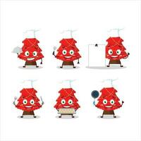 Cartoon character of red christmas tree with various chef emoticons vector