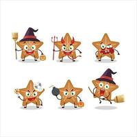 Halloween expression emoticons with cartoon character of stars cookie vector