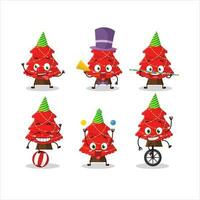 Cartoon character of red christmas tree with various circus shows vector