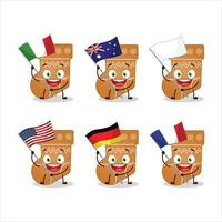 Socks cookie cartoon character bring the flags of various countries vector