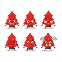 rojo Navidad árbol dibujos animados personaje con varios enojado expresiones vector