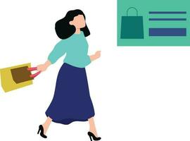 The girl is carrying  shopping bags. vector