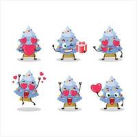 Blue christmas tree cartoon character with love cute emoticon vector
