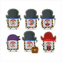 Cartoon character emergency button with various pirates emoticons vector