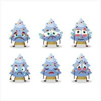 Blue christmas tree cartoon character with sad expression vector