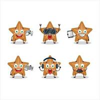 Stars cookie cartoon character are playing games with various cute emoticons vector