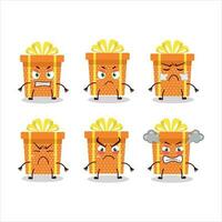 Orange christmas gift cartoon character with various angry expressions vector