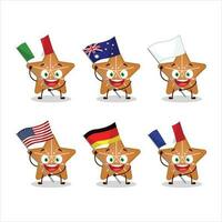 estrellas Galleta dibujos animados personaje traer el banderas de varios países vector