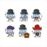Cartoon character of blue christmas tree with various pirates emoticons vector
