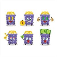 Purple christmas gift cartoon character with cute emoticon bring money vector