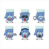 Blue gloves cartoon character are playing games with various cute emoticons vector