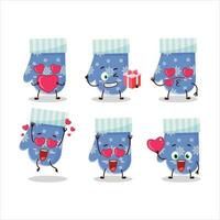 Blue gloves cartoon character with love cute emoticon vector