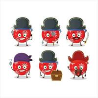 Cartoon character of christmas ball red with various pirates emoticons vector