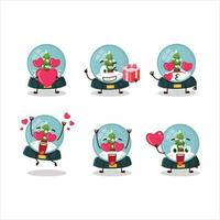 Snowball with tree cartoon character with love cute emoticon vector