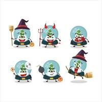 Halloween expression emoticons with cartoon character of snowball with tree vector