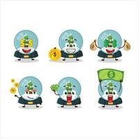 Snowball with tree cartoon character with cute emoticon bring money vector