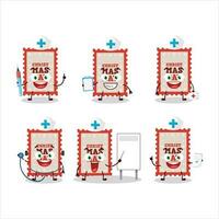 Doctor profession emoticon with christmas ticket cartoon character vector