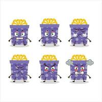 Purple christmas gift cartoon character with various angry expressions vector