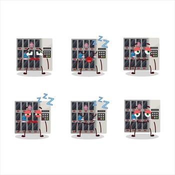 dibujos animados personaje de venta máquina con soñoliento expresión vector