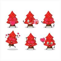 Red christmas tree cartoon character with love cute emoticon vector