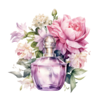 Aquarell Parfüm mit Blumen. Illustration ai generativ png