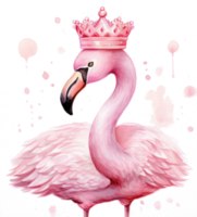 Cute watercolor flamingo princess. Illustration AI Generative png