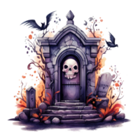 Watercolor halloween cute cartoon tombstone isolated. Illustration AI Generative png